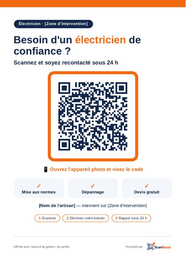 Exemple d'affiche ScanBoost – Électricien