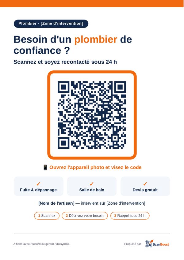 Exemple d'affiche ScanBoost – Plombier