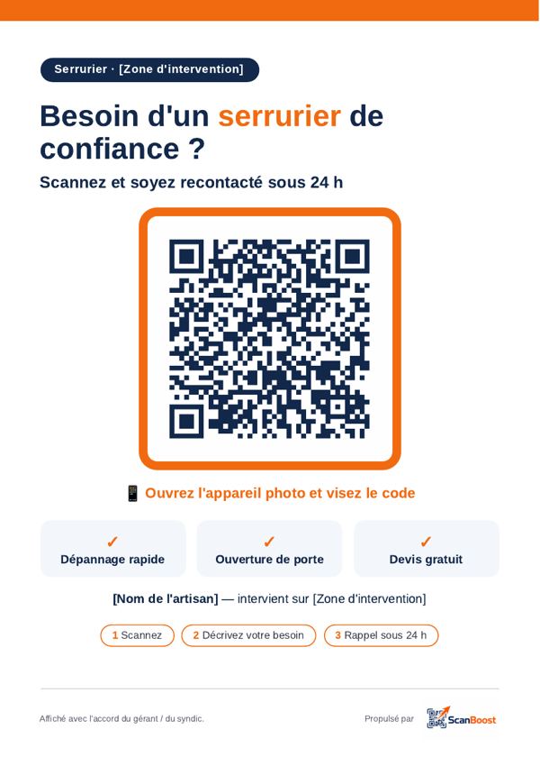 Exemple d'affiche ScanBoost – Serrurier